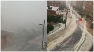Potop nemilos în Spania. Străzile au devenit râuri, iar grindina a căzut ca o ploaie de gloanţe